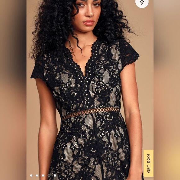 Lulu's To the Moon and Back Black Lace Short Sleeve Mini Dress size Xs - Picture 2 of 9